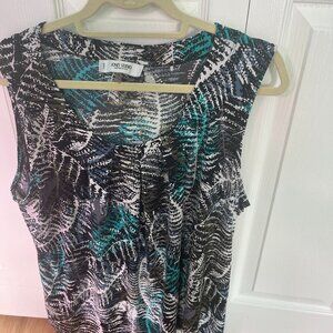 Jones Studio Sleeveless Black and White Top with Fun Splashes of Teal, Size 2X